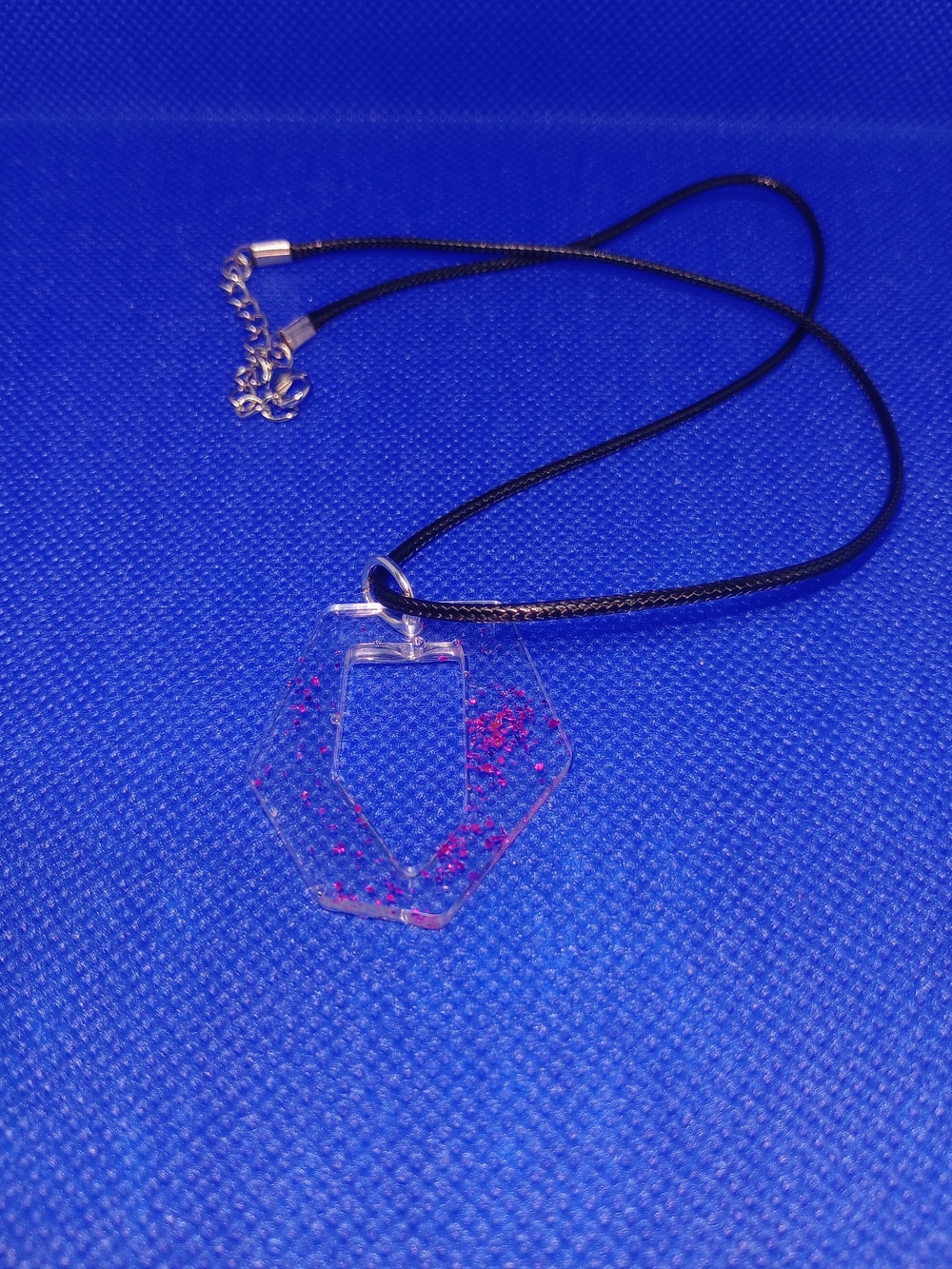 Hexagon Clear Pendant Necklace with Pink Glitter